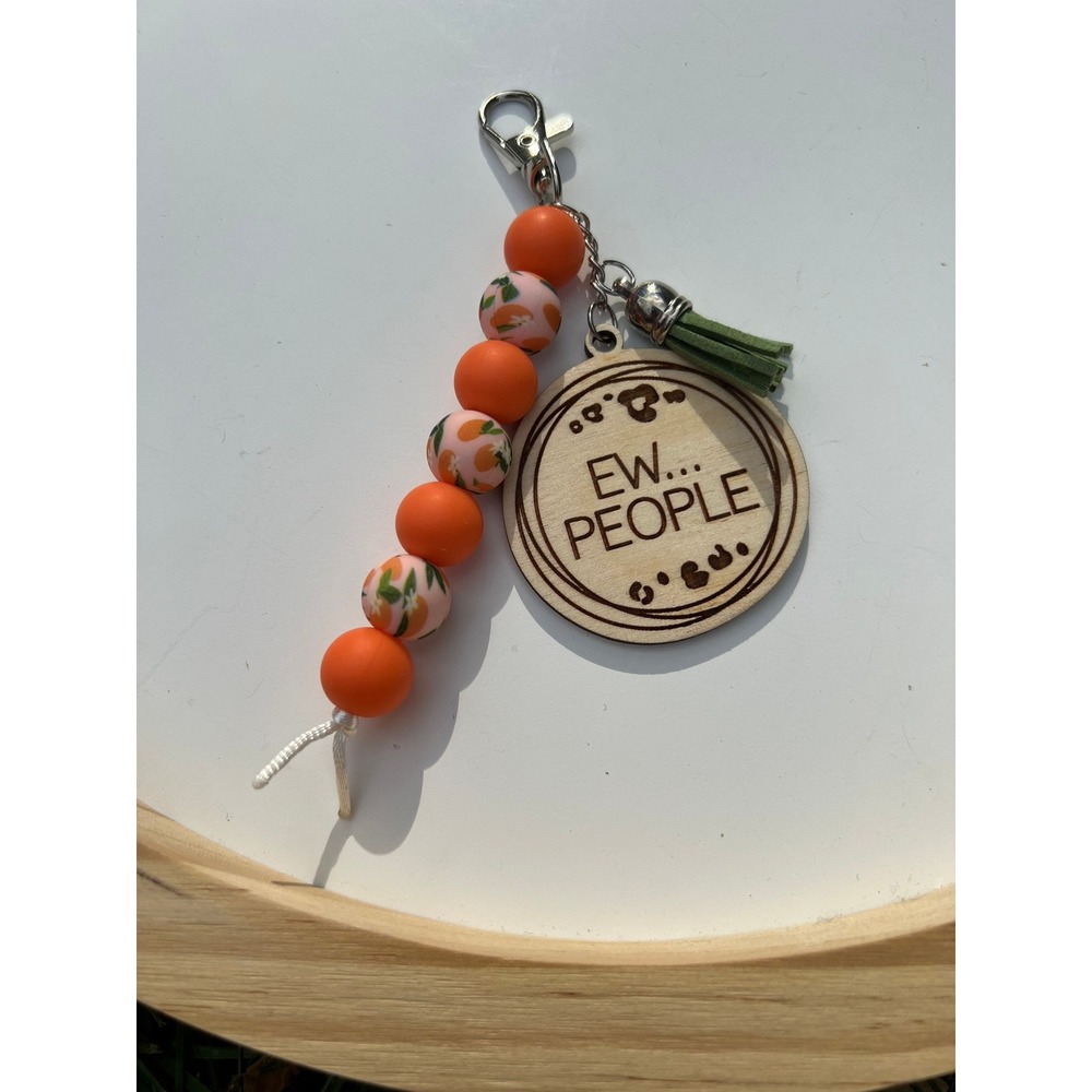 Ew People Cheetah Leopard Silicone Bead‎ Lobster Clasp Keychain Purse Charm Wood